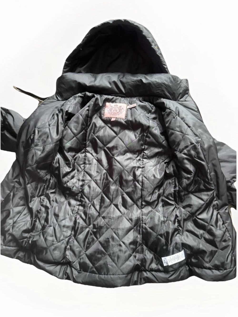 Juicy Couture Women’s XS Petite Black Hooded Cinch-Waist Down Puffer Jacket EUC - Picture 3 of 10